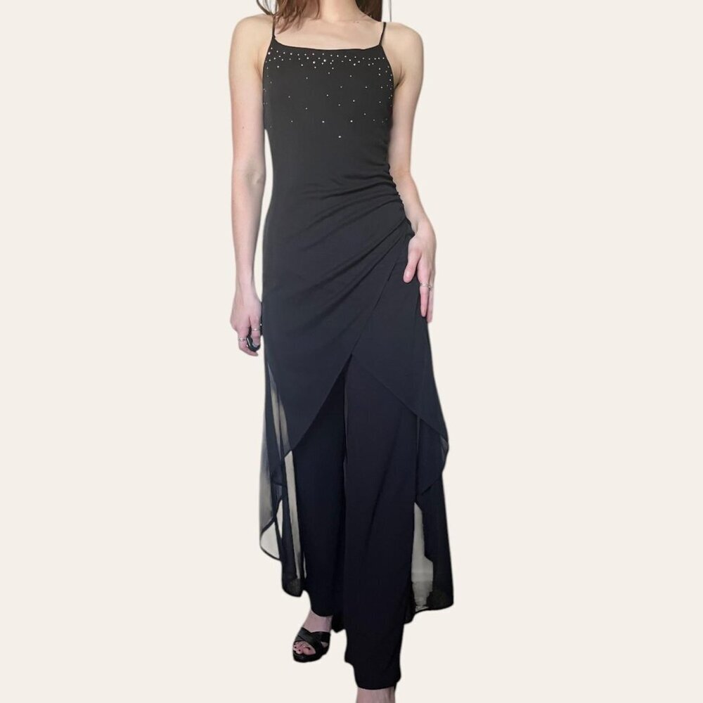 90s vintage draped pantsuit semi-formal dress Charlotte Russe XS/S - Picture 5 of 8